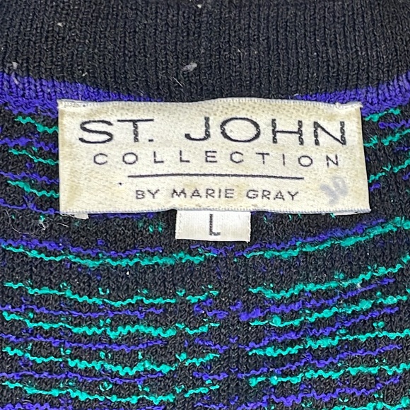 SOLD St John Signature Santana Knit Longline Cardigan Sweater Plaid Quiet Lux L - Picture 7 of 9